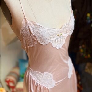 Vintage 1950s Wondermaid Nylon Pink Lace Trim Slip Dress Spaghetti Straps - P